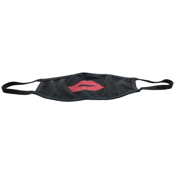 Ella Etc Pucker Up Glitter Red Kiss Face Mask | Black Fashion Mask - Picture 5 of 6
